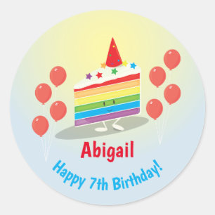 Rainbow Cake Birthday   Sticker Runt Klistermärke