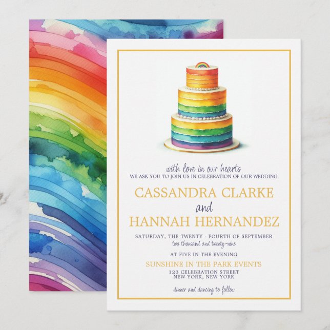 Rainbow Cake bröllopsinbjudan Inbjudningar (Fram/baksida)