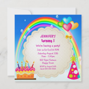 Rainbow & Cake Girl's Cute Birthday Party Inbjudni Inbjudningar