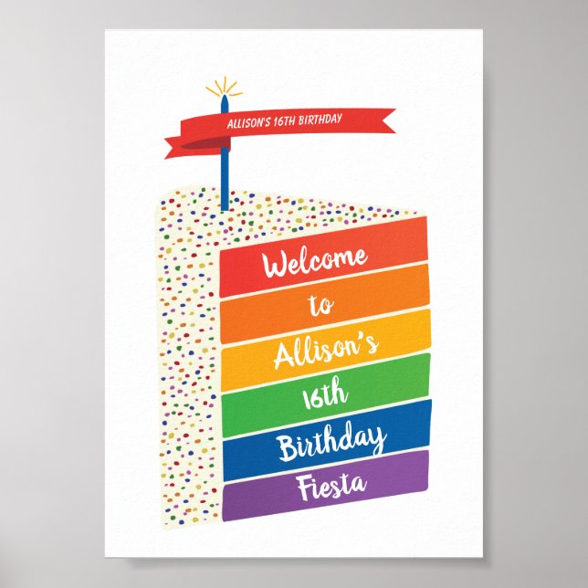 Rainbow Cake Grattis på födelsedagen Personlig Anp Poster (Framsidan)