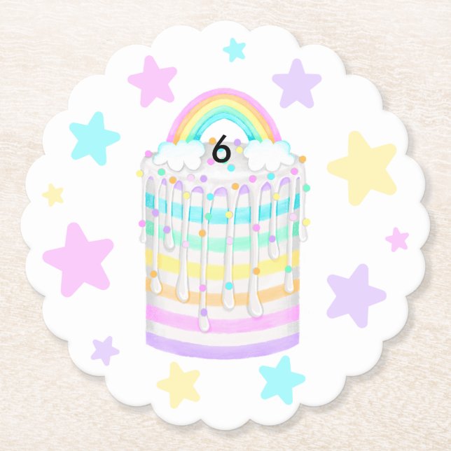 Rainbow Cake med Pastel Stars Underlägg Papper (Framsida)