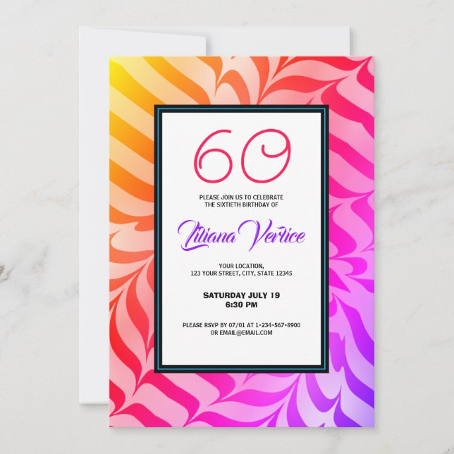 Rainbow Calligraphy Psychedelic Tiger Rand Inbjudningar (Framsida)