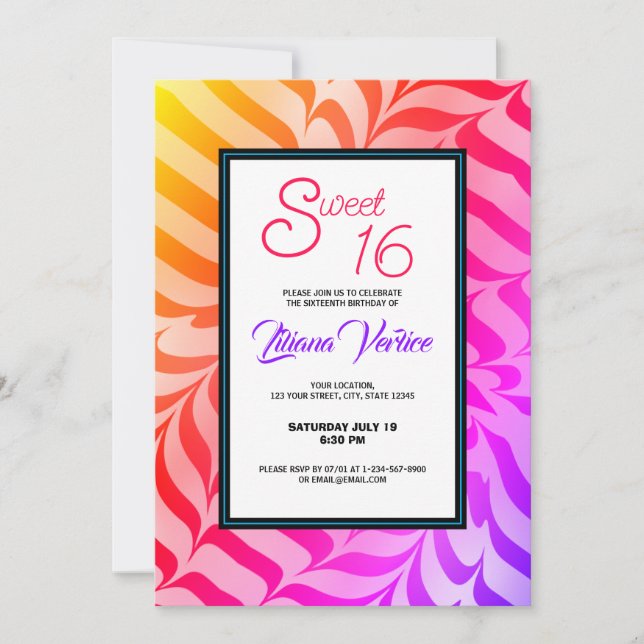 Rainbow Calligraphy Psychedelic Tiger Rand Inbjudningar (Framsida)