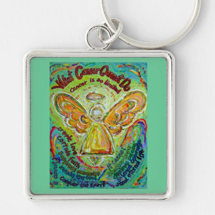 Rainbow Cancer Angel Painting Keychain Pendant Fyrkantig Silverfärgad Nyckelring