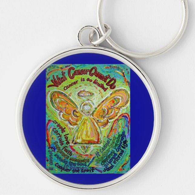 Rainbow Cancer Angel Painting Keychain Pendant Rund Silverfärgad Nyckelring (Framsidan)