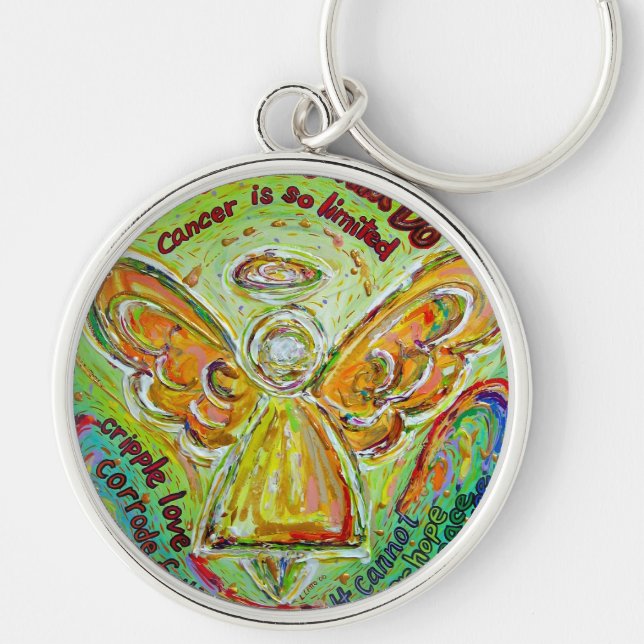 Rainbow Cancer Angel Painting Keychain Pendant Rund Silverfärgad Nyckelring (Framsidan)