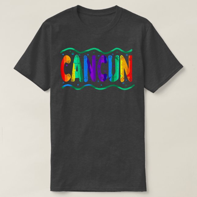 Rainbow Cancun Meico Typography Ocean Vågar T Shirt (Design framsida)