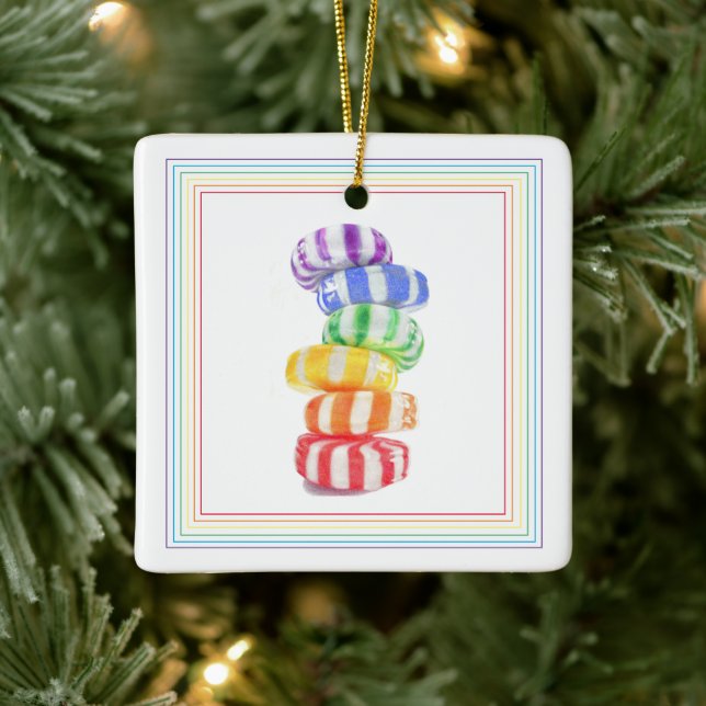 RAINBOW CANDY Ceramic Square Ornament (Träd)