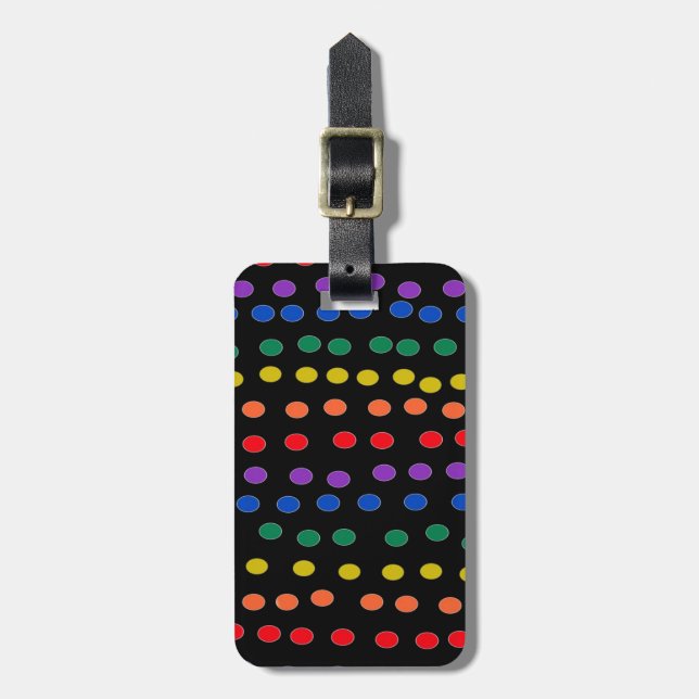 Rainbow Candy Dots on Black Bagagebricka (Vertikal Framsida)