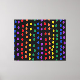 Rainbow Candy Dots on Black Canvastryck