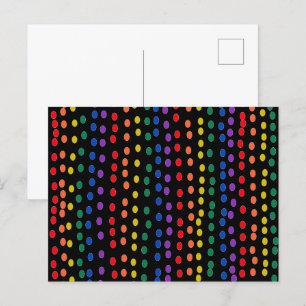 Rainbow Candy Dots on Black Vykort