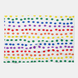 Rainbow Candy Dots on White Kökshandduk