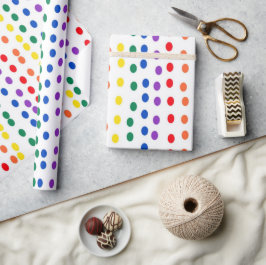 Rainbow Candy Dots on White Presentpapper