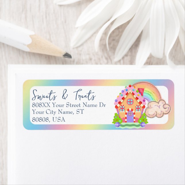 Rainbow Candy Land House Returadress Etikett (Insitu)