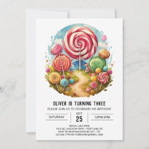 Rainbow Candy Lollipop Birthday Inbjudningar
