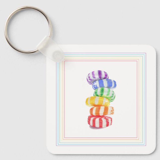 RAINBOW CANDY Square Aluminium Keychain Nyckelring (Framsida)