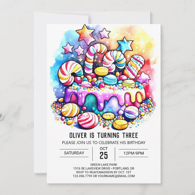 Rainbow Candyland Editable Birthday Inbjudningar (Framsida)