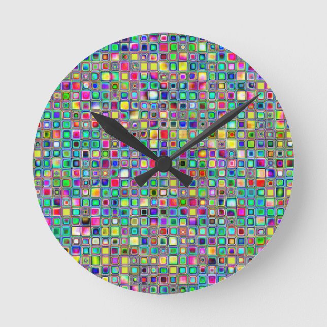 Rainbow 'Carnival' Textured Mosaic Tiles Mönster Rund Klocka (Framsida)
