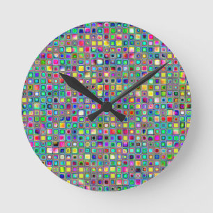 Rainbow 'Carnival' Textured Mosaic Tiles Mönster Rund Klocka