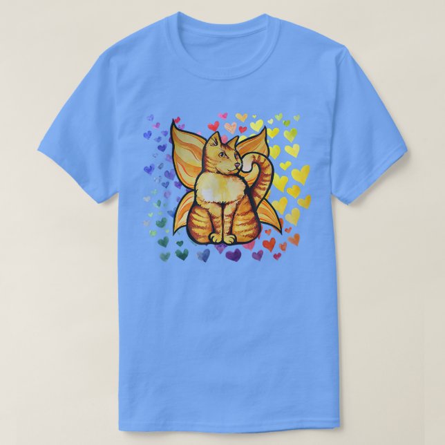 Rainbow Cat Fairy Kärlek Hearts Cute T Shirt (Design framsida)