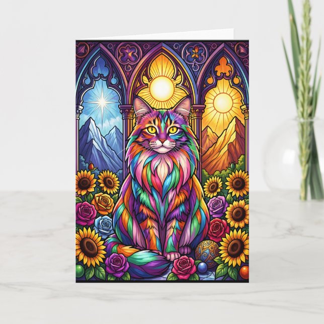 rainbow cat greeting card kort (Framsida)
