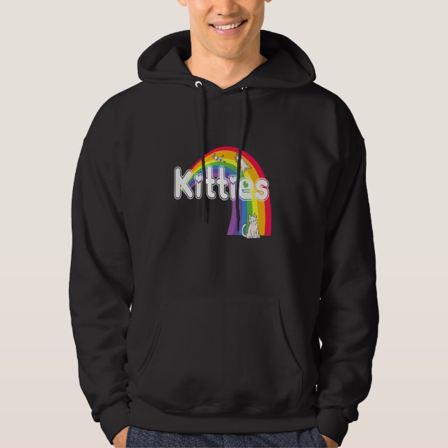 Rainbow Cat Kattunge Cats Kattunge Heart Kärlek Hoodie (Framsida)