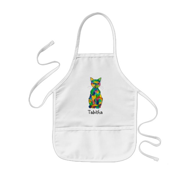 Rainbow Cat Namn Apron (barn) Barnförkläde (Framsidan)