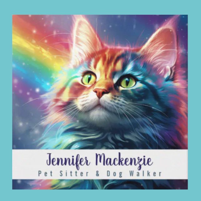 Rainbow Cat Pet Sitter and Dog Walker Fyrkantigt Visitkort (Skapare uppladdad)