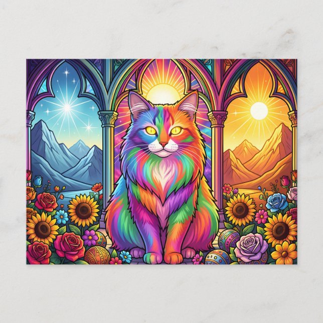 rainbow cat postcard vykort (Framsida)