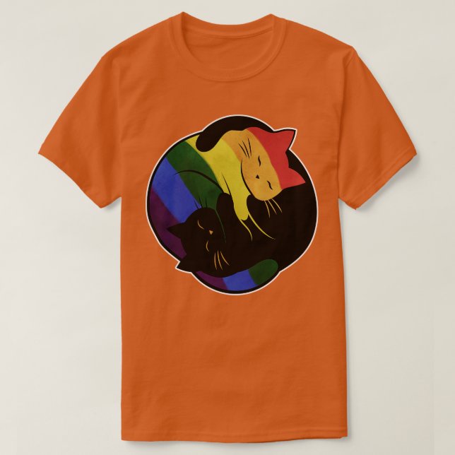 Rainbow Cat Yin Yang LGBT Gay pride Flagga T Shirt (Design framsida)