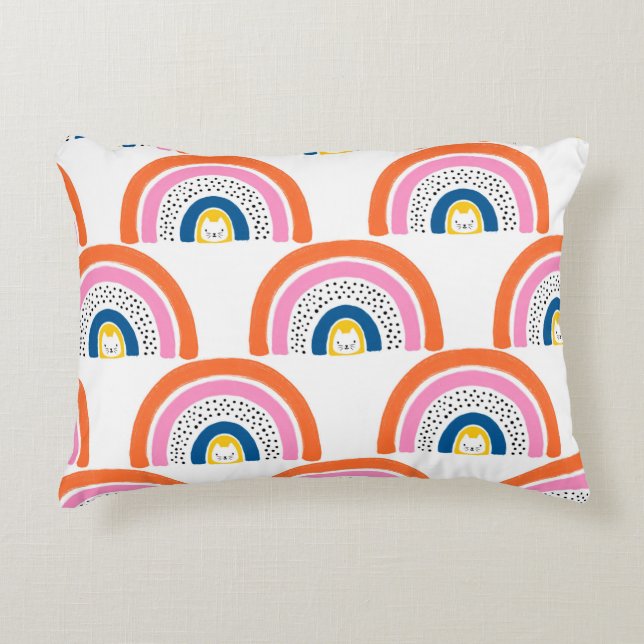 Rainbow cats seamless kids pattern. Cute hand draw Prydnadskudde (Framsidan)