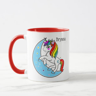 Rainbow Celestial Blue Måne & Stars Unicorn Mugg