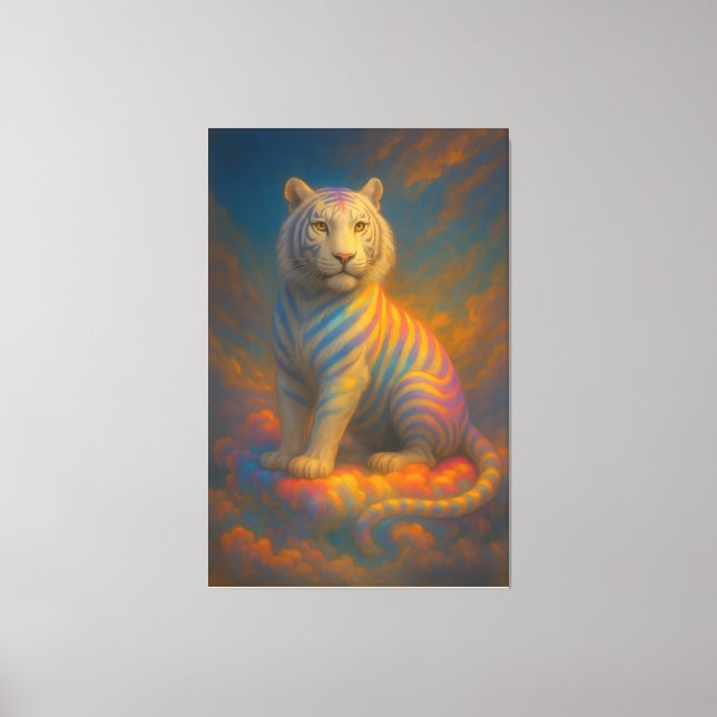  Rainbow Celestial White Tiger – Divine Cloudlight Canvastryck (Framsida)