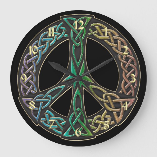 Rainbow Celtic Knot Fredstecken Clock Stor Klocka (Framsida)