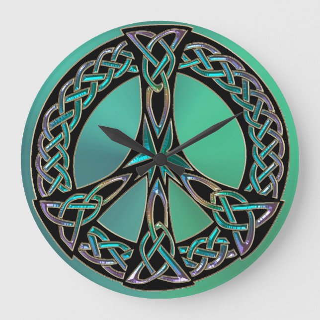 Rainbow Celtic Knot Fredstecken Clock Stor Klocka (Framsida)