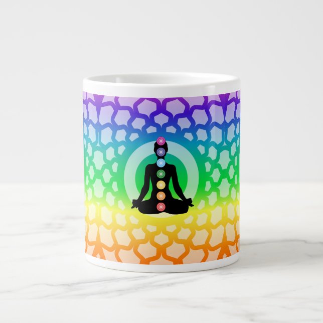 Rainbow Chakra Yoga Jumbo Mugg Helig Geometry Art (Framsidan)