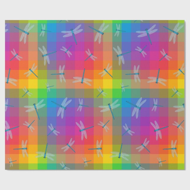 Rainbow Check with Dragonflies Presentpapper (Platt)