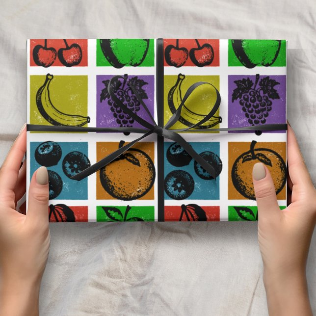 Rainbow Checker Fruit Stamps Wrapping Paper Presentpapper (Skapare uppladdad)