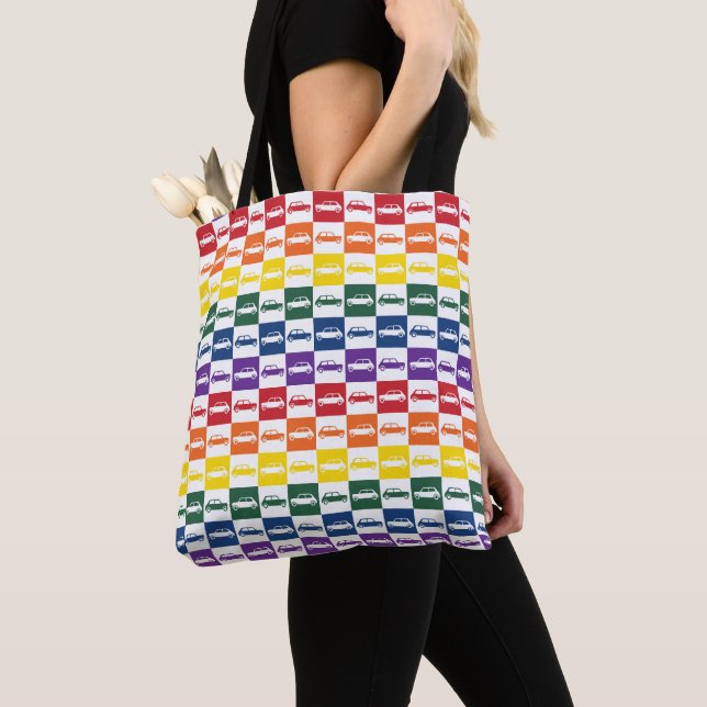 Rainbow Checkerboard Mini Cooper Tote Bag Tygkasse (Närbild)