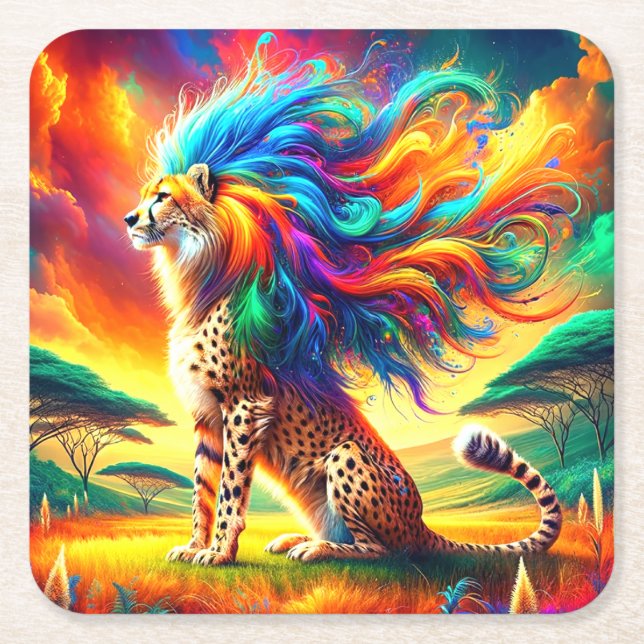 Rainbow Cheetah Underlägg Papper Kvadrat (Framsidan)