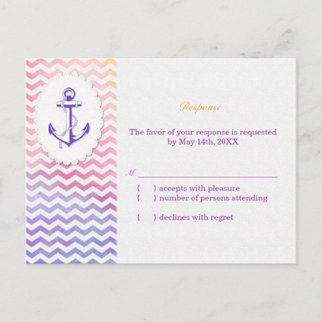 Rainbow Chevron Nautical Bröllop OSA Inbjudan Vykort (Framsida)