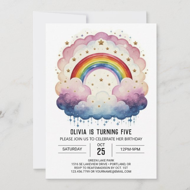 Rainbow Chic Clouds Birthday Inbjudningar (Framsida)