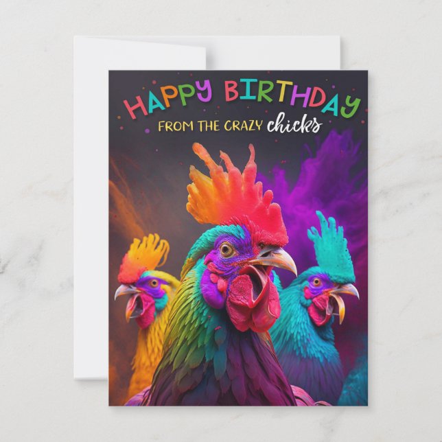 Rainbow Chickens Birthday Card Julkort (Framsida)