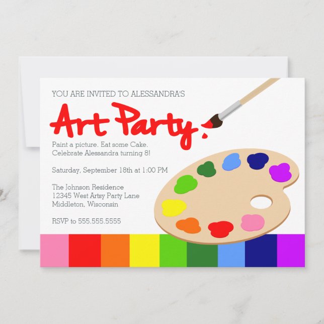Rainbow Children's Art Party Birthday Inbjudningar (Framsida)