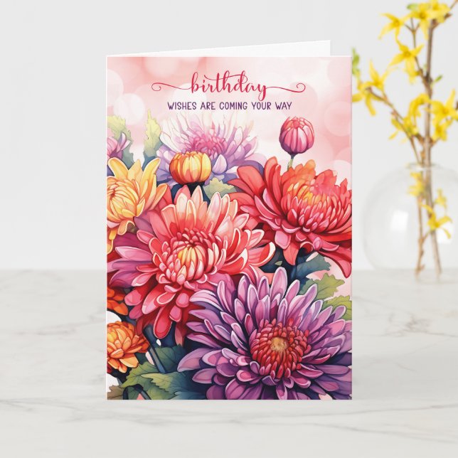 Rainbow Chrysanthemums LGBTQ Birthday Kort (Gul blomma)