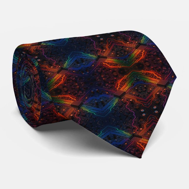 Rainbow Circuit Board Necktie – Colorful Tech Geek Slips (Rullad)