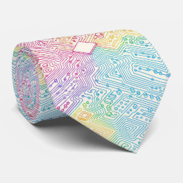 Rainbow Circuit Board Necktie – Colorful Tech Geek Slips