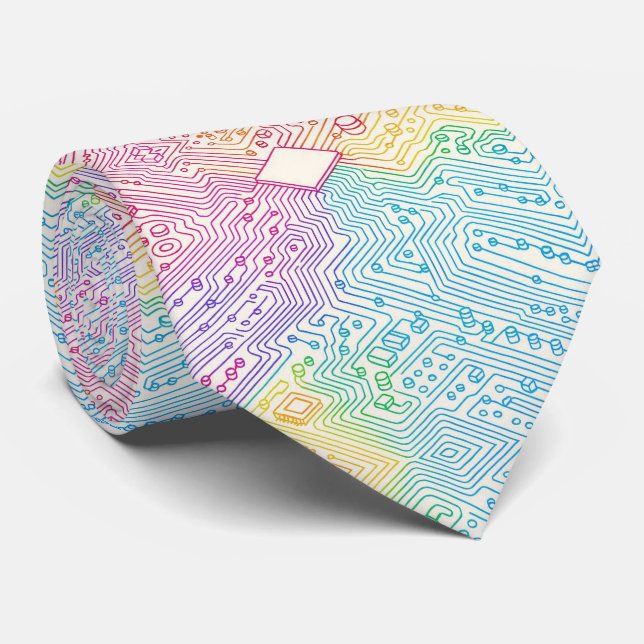 Rainbow Circuit Board Necktie – Colorful Tech Geek Slips (Rullad)
