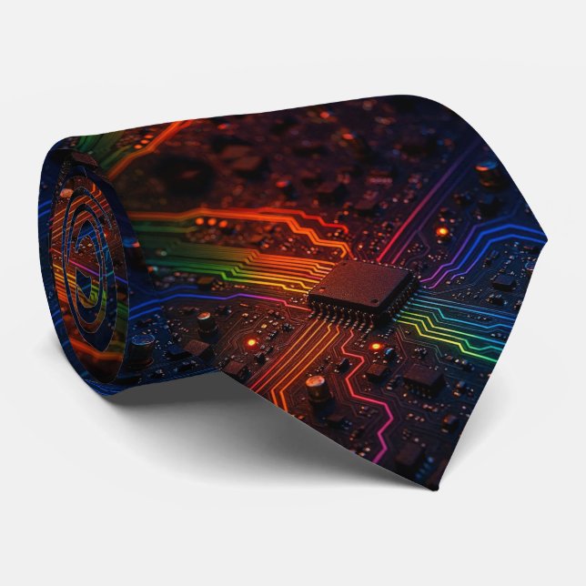 Rainbow Circuit Board Necktie – Colorful Tech Geek Slips (Rullad)