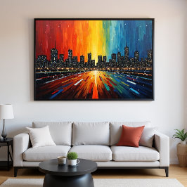 Rainbow Cityscape Wall Art - Modern Skyline Poster Perfect Poster